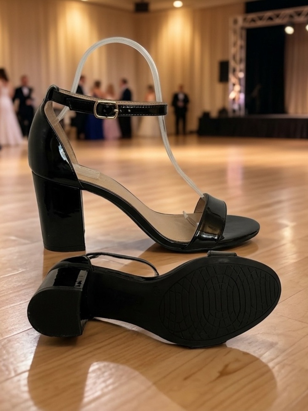 NWOT Bandolino Black Patent Ankle-Strap Heeled Sandals